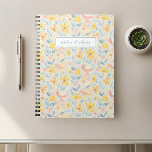 Caderno espiral personalizado floral elegante