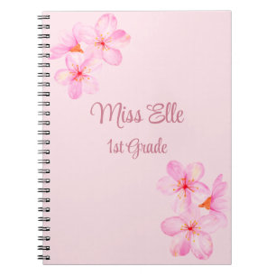 Caderno Espiral Personalizado Floral Rosa Menina 