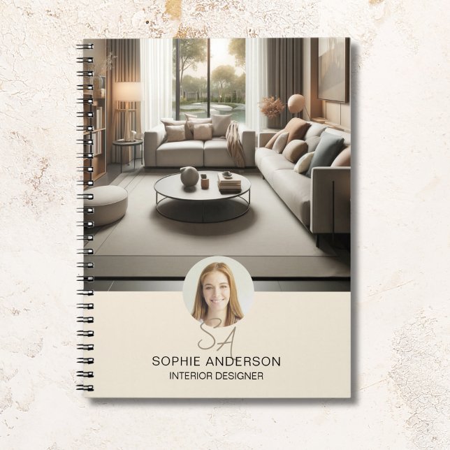 Caderno Espiral Personalizado Monograma Fotografia Interior Design (Custom Monogram Photo Interior Design Professional Notebook)