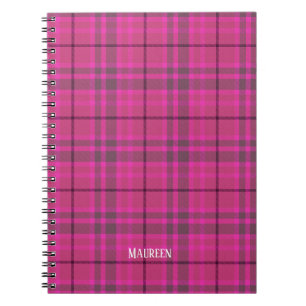 Caderno Espiral Personalizado rosa e roxo xadrez escocês moderno