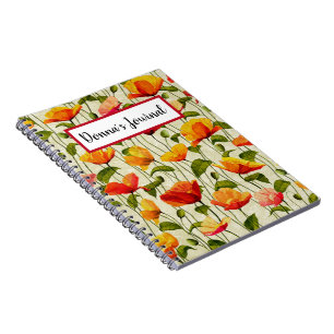 Caderno Espiral Personalizado. Vintage. Poppies.