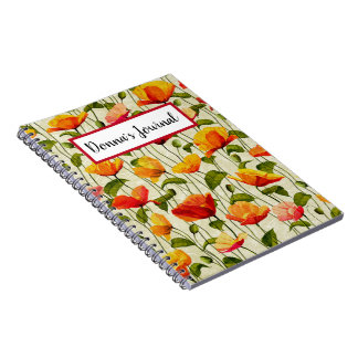 Caderno Espiral Personalizado. Vintage. Poppies.