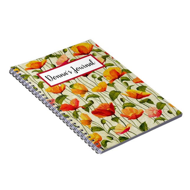 Caderno Espiral Personalizado. Vintage. Poppies. (Lado Direito)