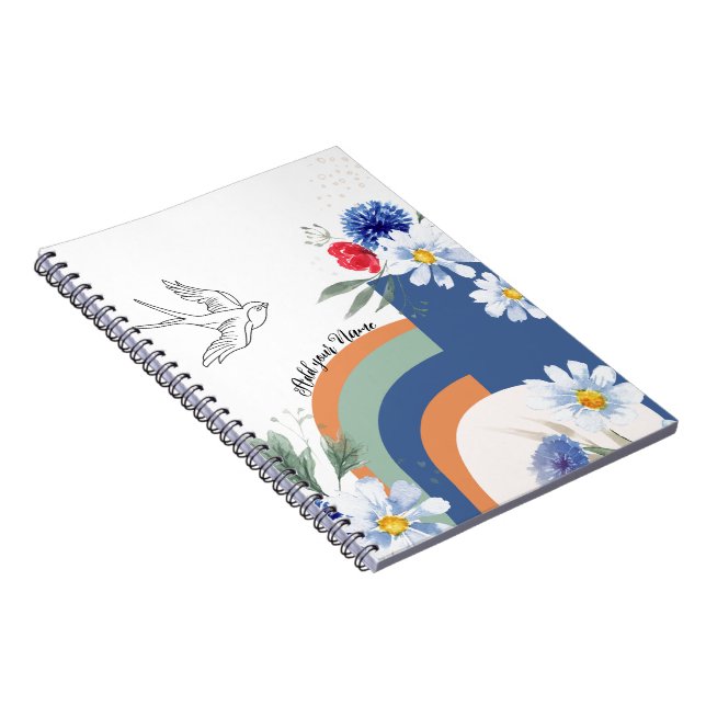 Caderno Espiral PERSONALIZAR: BOHO com Pássaro | Diário para noteb (Lado Direito)