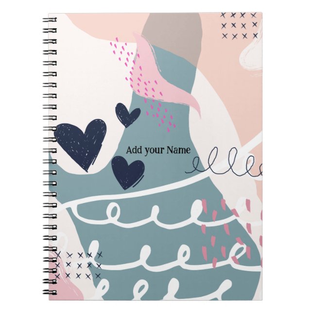 Caderno Espiral PERSONALIZAR: Corações e Linhas de Abstrato (Frente)