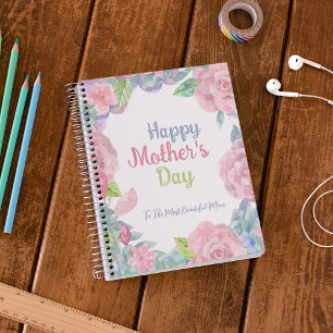 Caderno Espiral Personalizar Dia de as mães de Aquarela de Flores