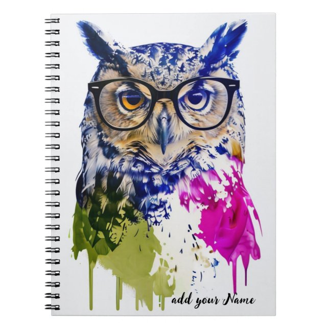 Caderno Espiral PERSONALIZAR: Hippie Owl | Diário para notebook (Frente)