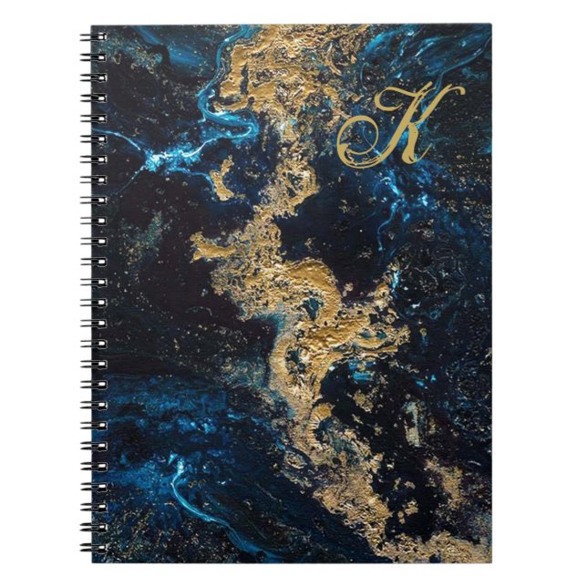 Caderno Espiral Personalizar o Notebook Azul MARBLE Spiral Dourado (Frente)