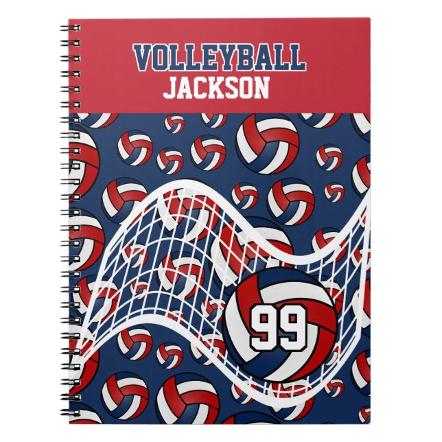 Caderno Espiral Personalizar o Voleibol - Vermelho, Branco e Marin (Frente)