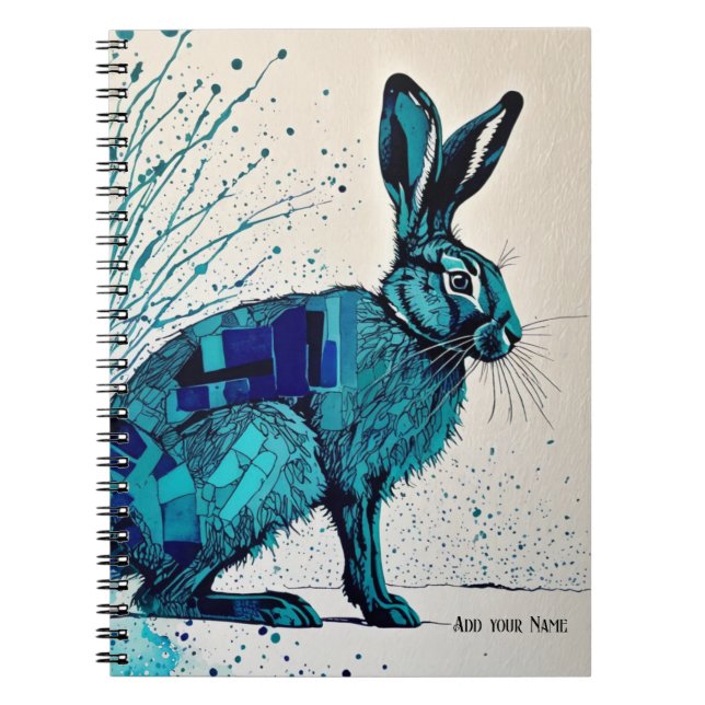 Caderno Espiral PERSONALIZAR PRESENTE - Abstrato Blue Hare | Cader (Frente)