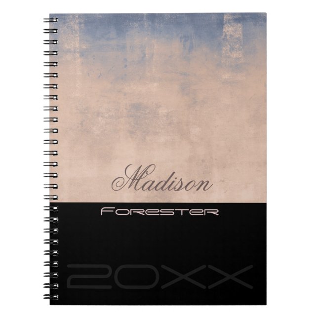 Caderno Espiral Personalizar preto-e-preto Dourado Rosa Azul-na mo (Frente)