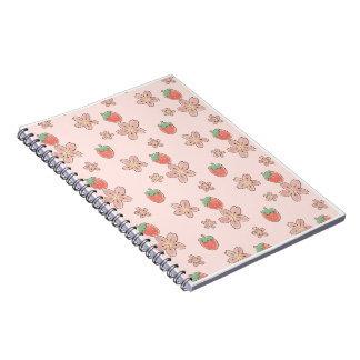 Caderno Espiral Personalizar Tema do Primavera de Morango Rosa