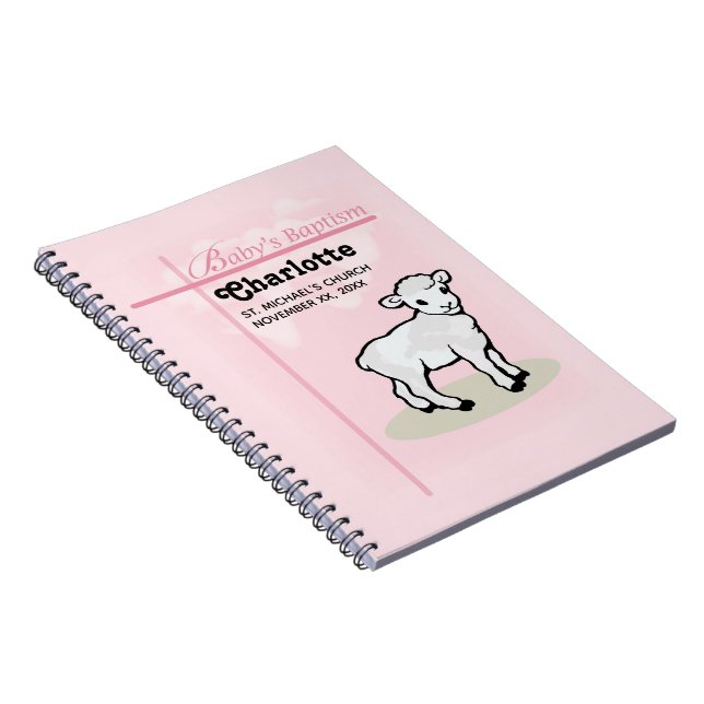 Caderno Espiral Personalizável, Batismo, Rosa, Garota, Lambe (Lado Direito)