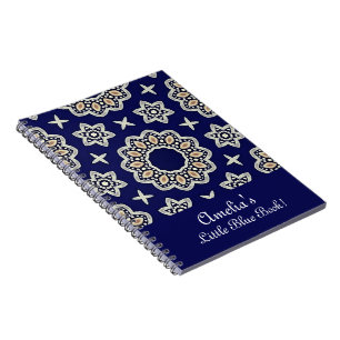 Caderno Espiral Personalize Azul Marinho Branco & Dourado Arte de 