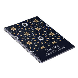Caderno Espiral Personalize Azul Marinho Branco & Dourado Arte de