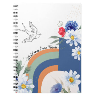 Caderno Espiral PERSONALIZE BOHO Flowers with Bird Notebook