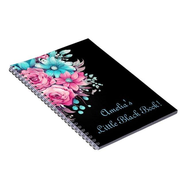 Caderno Espiral Personalize Bonito rosa e branco chato preto (Lado Direito)