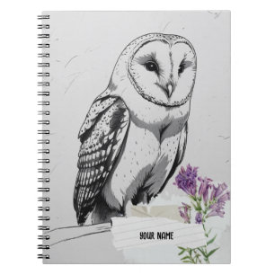 Caderno Espiral PERSONALIZE Coruja Ave Preta e Branca Ilustrada