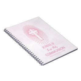 Caderno Espiral Personalize, Cruz da Primeira Comunhão Rosa