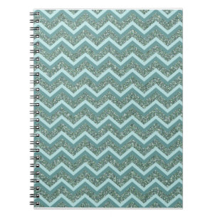 Caderno Espiral Personalize esta Glitter Teal ZigZag