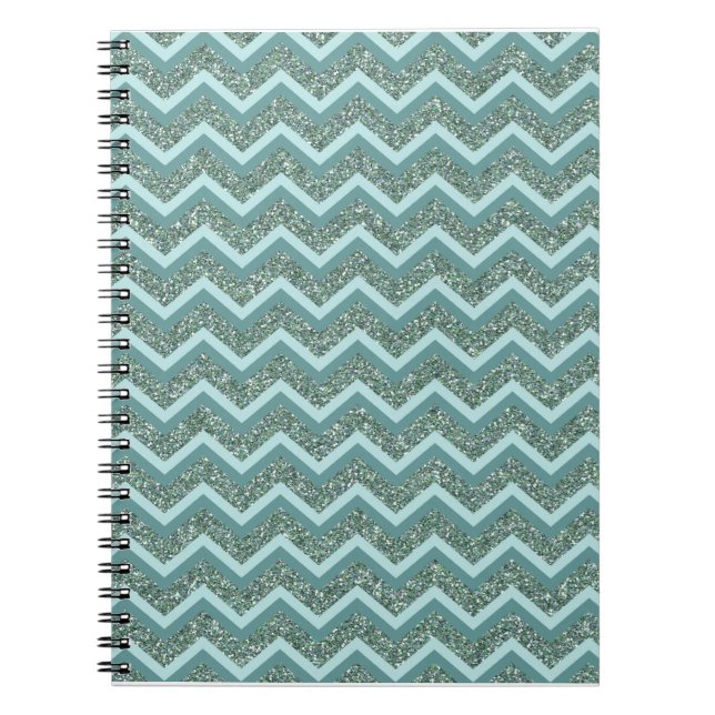 Caderno Espiral Personalize esta Glitter Teal ZigZag (Frente)