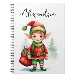 Caderno Espiral Personalize Nome Elfo de Natal com saco de present
