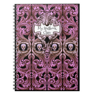 Caderno Espiral Personalize o Gótico Purple Ornament & Skull Spell