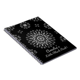 Caderno Espiral Personalize o padrão Bonito de arte de ponto preto