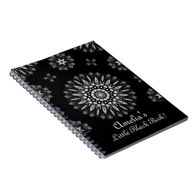 Caderno Espiral Personalize o padrão Bonito de arte de ponto preto (Lado Direito)