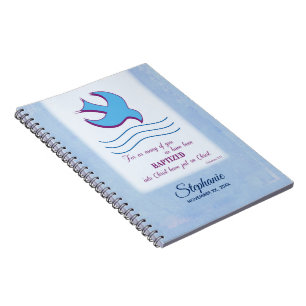 Caderno Espiral Personalize, pomba do batismo adulto em azul