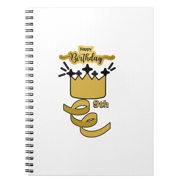 Caderno Espiral  Personalized 9th Birthday King Crown Design (Frente)