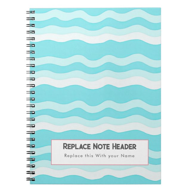 Caderno Espiral Personalized Aqua and White Wave Patterned  (Frente)
