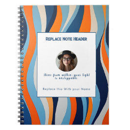 Caderno Espiral Personalized Blue and Orange Wave Patterned 