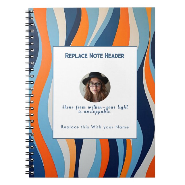 Caderno Espiral Personalized Blue and Orange Wave Patterned  (Frente)
