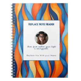 Caderno Espiral Personalized Blue and Orange Wave Patterned 