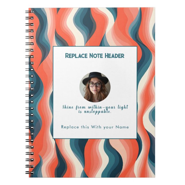 Caderno Espiral Personalized Blue and Orange Wave Patterned  (Frente)