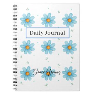 Caderno Espiral Personalized Blue Daisy Notebook Custom Name