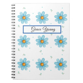 Caderno Espiral Personalized Blue Daisy Notebook Custom Name