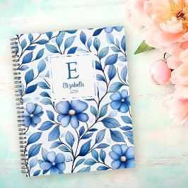 Caderno Espiral Personalized Blue Floral Classic Notebook