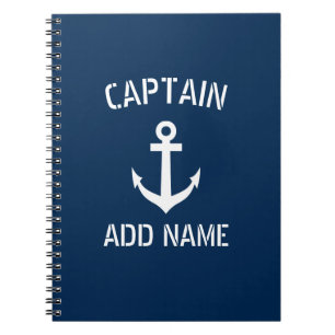 Caderno Espiral Personalized boat captain nautical anchor notebook