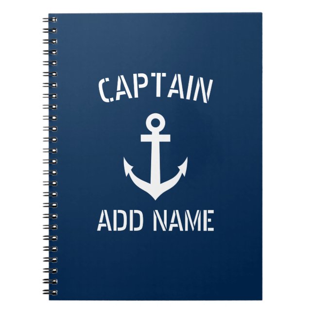 Caderno Espiral Personalized boat captain nautical anchor notebook (Frente)
