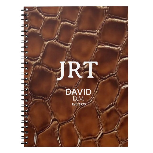 Caderno Espiral Personalized Brown Crocodile Leather Monogram (Frente)