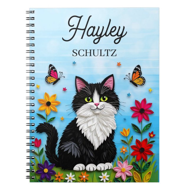 Caderno Espiral Personalized Cat, Flowers and Butterflies   (Frente)