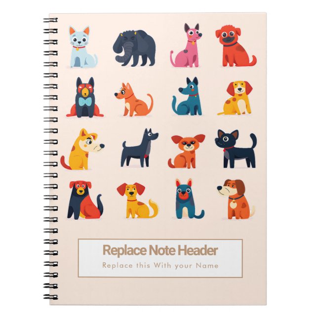 Caderno Espiral Personalized Colorful Cute Dogs Notebook (Frente)