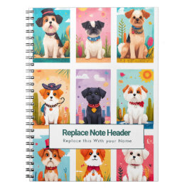 Caderno Espiral Personalized Colorful Cute Dogs Notebook