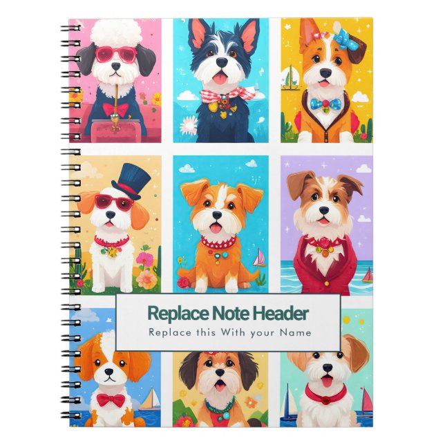 Caderno Espiral Personalized Colorful Cute Dogs Notebook (Frente)
