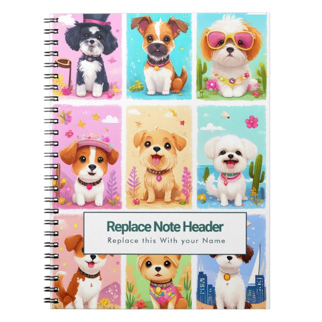 Caderno Espiral Personalized Colorful Cute Dogs Notebook (Frente)