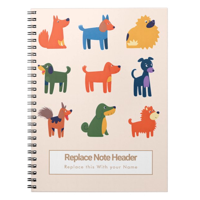Caderno Espiral Personalized Colorful Cute Dogs Notebook (Frente)