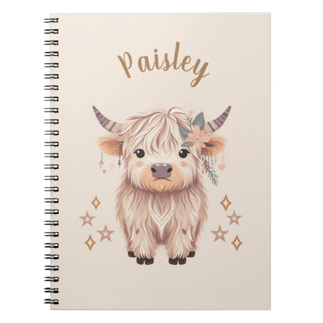 Caderno Espiral Personalized Cute Highland Cow Notebook (Frente)