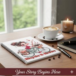 Caderno Espiral Personalized Cute Watercolor Girl Bicycle & Brews 